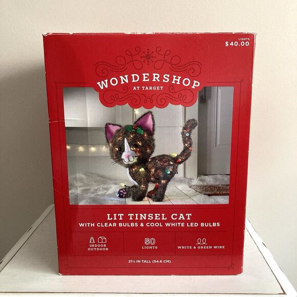 Target Wondershop 21.5” Tall Lit Tinsel Cat LED Lights Indoor Outdoor Yard Decor - Picture 9 of 11